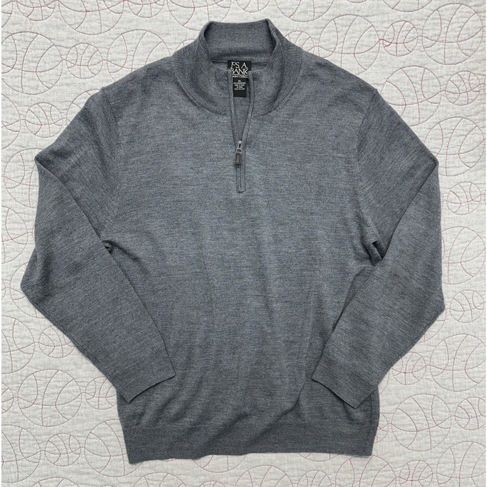 Jos. A. Bank Sweater Gray Merino Wool Traveler Quarter Zip / Mens XL